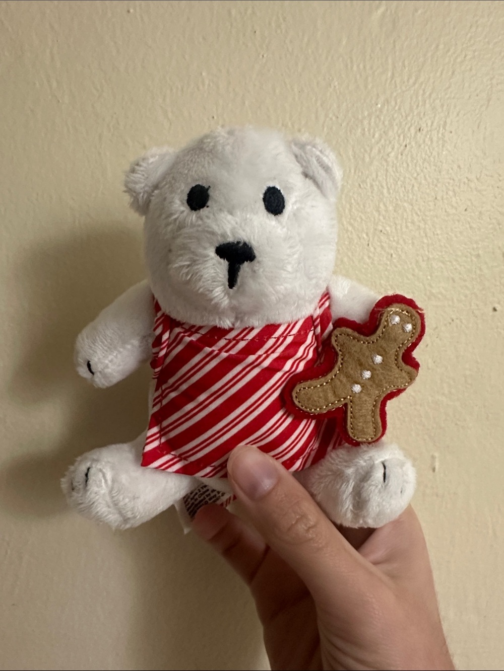 White Plush Bear with Red Striped Scarf and Gingerbread Toy - Kids Plush Toy